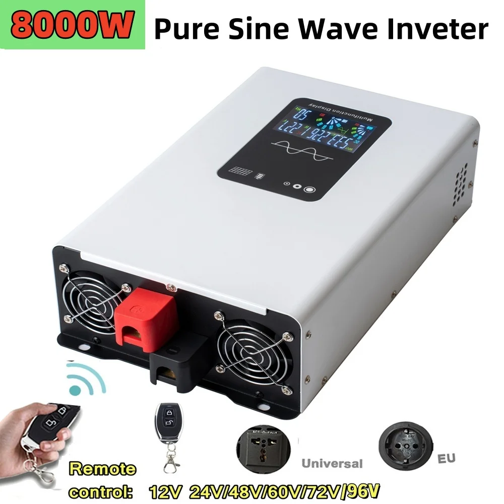 8KW Pure Sine Wave Inverter DC 12/24/48/60V TO AC 220V 110V Voltage Convert Transformer 8000W 6000W 4000W 3000W Solar Inverter