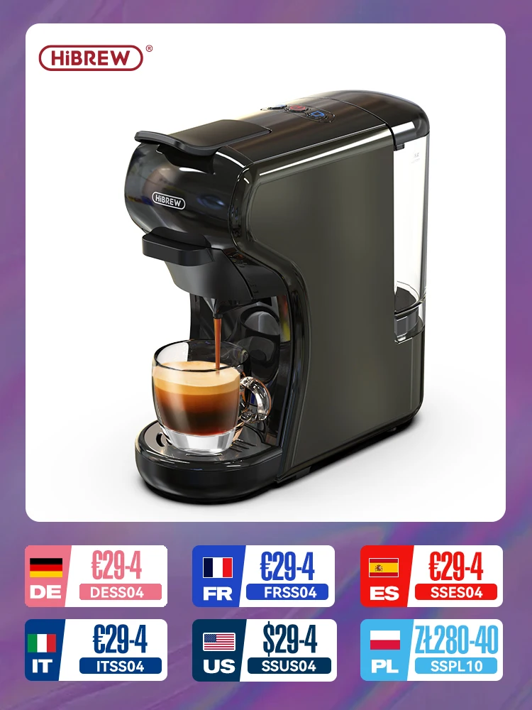 HiBREW Coffee Machine 19 Bar 4in1 Hot & Cold Multiple Capsule Espresso Cafetera Pod Coffee Maker Dolce Milk Nexpresso Powder H1A