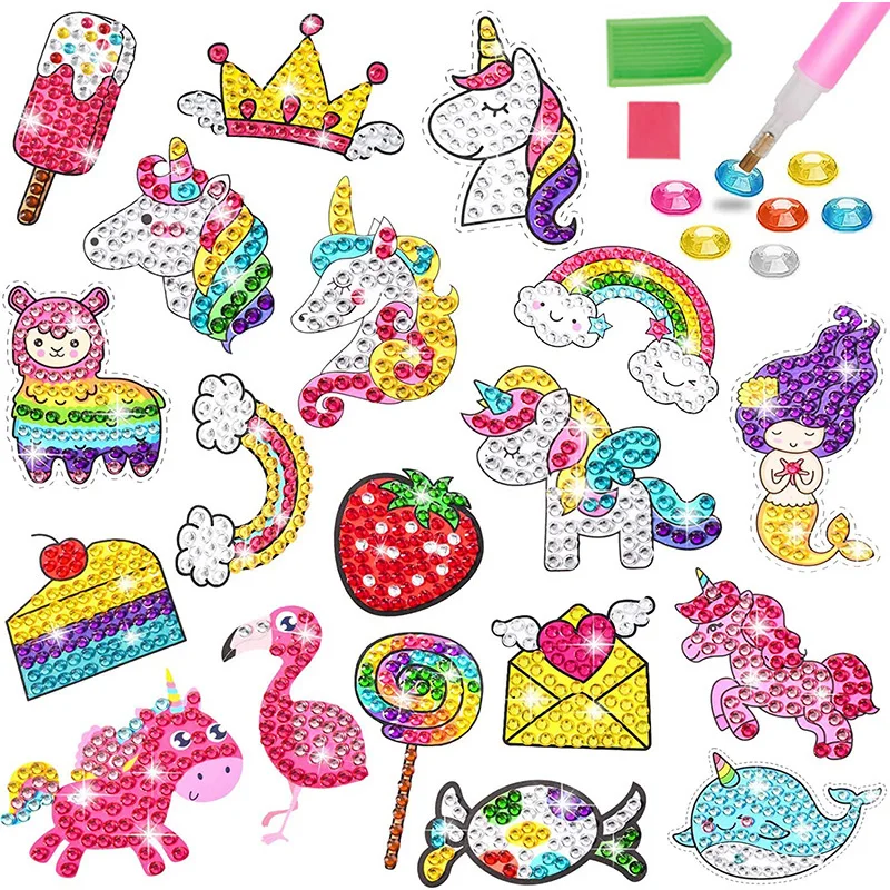 5D Diamond Painting Stickers Kits for Kids Fun DIY Unicorn and Ice-Cream Mosaic Stickers Creative Arts Crafts Set Handmade Gifts