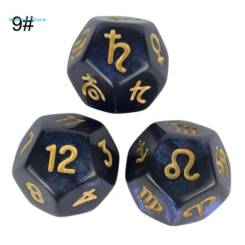 pipi 3Pcs 12-Sided Astrological Dices Tarots Constellations Divinations Dices Sign Planet Number Dices Tarots Card Accessory