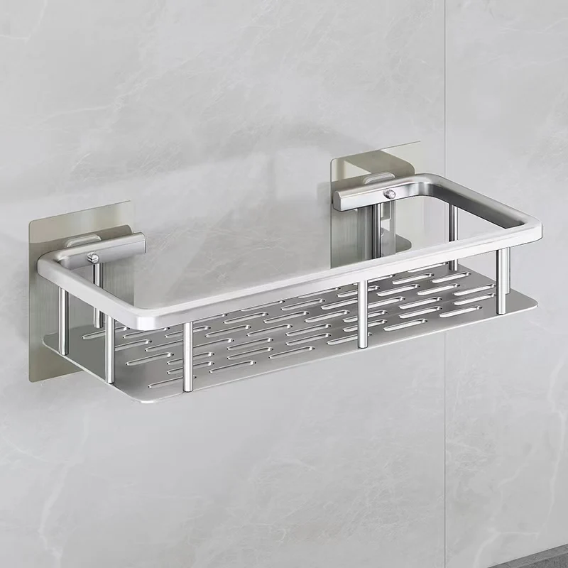 Bathroom Accessories Shelf No Drill Organizer Shower Storage Rack Wall Mounted Space Aluminum Toilet Shampoo Holder Shelves