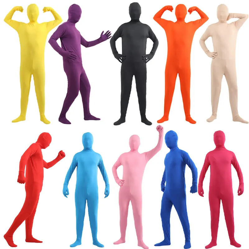 Halloween Costume for Adults & Kids Solid Black JumpSuit Invisible Man & Cat Character Men's Tight Invisibility Clothes