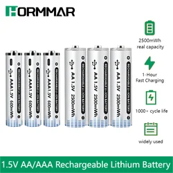 1.5V Lithium AA AAA Rechargeable Battery 600mWh Li-ion AAA Batteries +2500mWh AA Batteries for Camera toy Christmas light LED