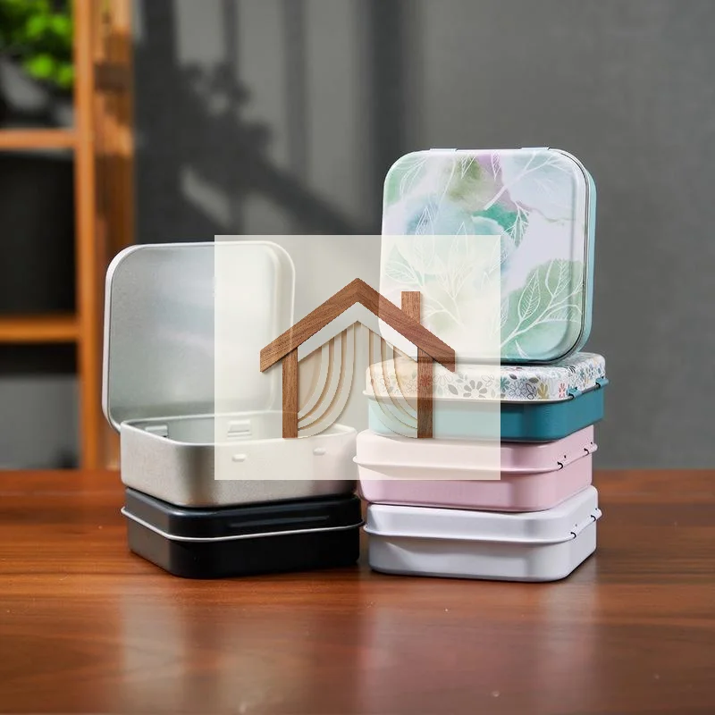 2Pcs Square Metal Storage Tins with Sealed Hinged Lids Assorted Decorative Containers for Sewing Needle Button Thread Supplies