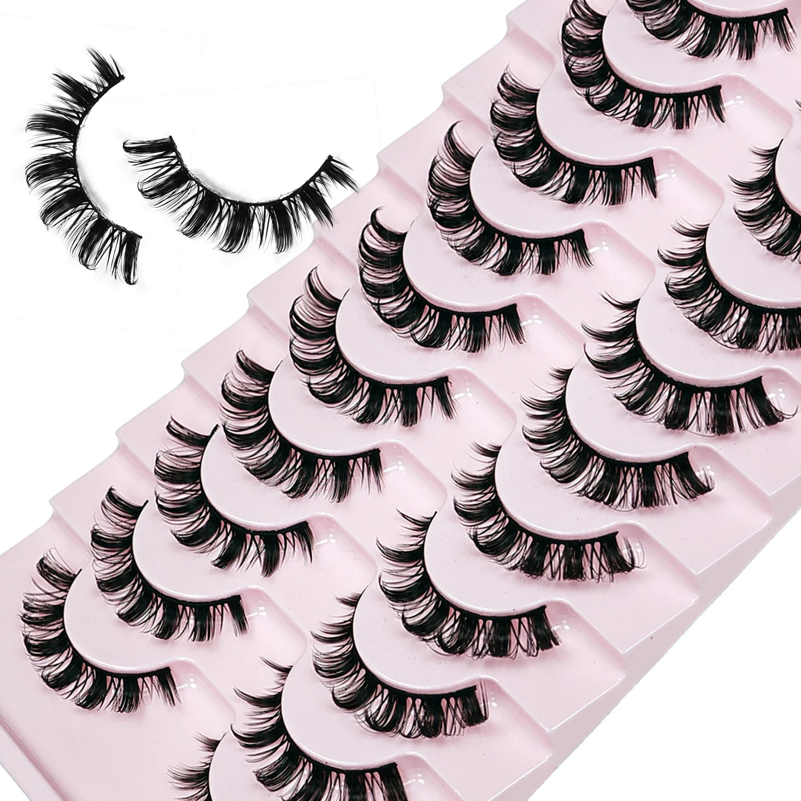 10Pairs Lashes D Curl 10-16mm Russian Lashes 3D Fake Eyelashes Reusable Fluffy Russian Strip Lashes