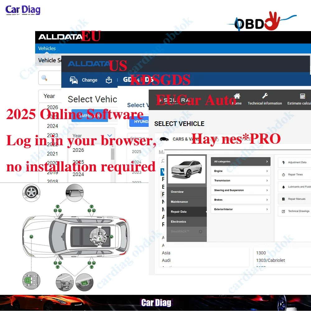 

2026 Online Account for Car data Alldata Full Pack All Data Haynes PRO Workshop Car Repair Software Support Mobile Login OBDOK