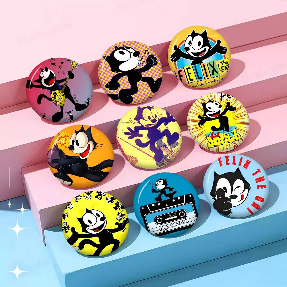 F-Felix Cartoon The C-Cat Creative Pins Funny Faces Round Snap-in Brooch Badge Backpack Hat Accessories Jewelry Gifts