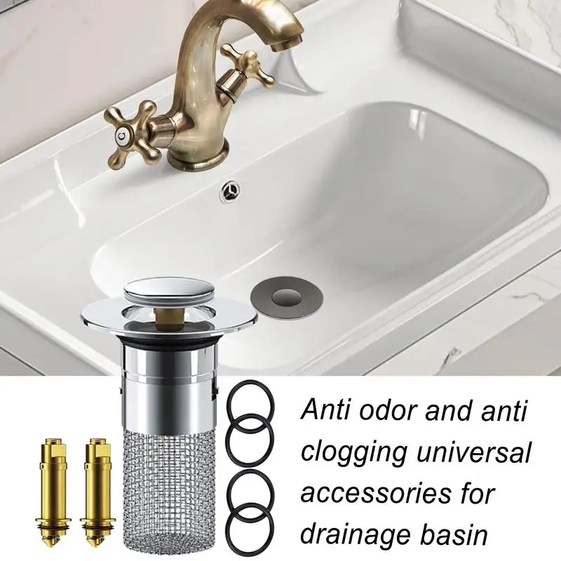 Bathroom Sink Stopper Pop up Press Bounce Basin Pop-up Drain Filter Food Debris Catcher Kitchen Plug Replacement for Bathroom