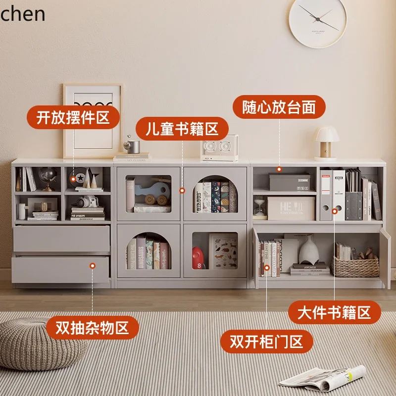 living room bookcase locker integrated floor cream wind free combination half height short cabinet ultra thin
