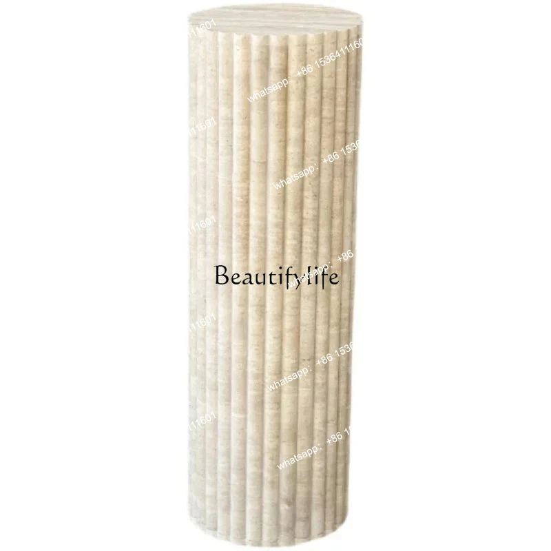 

Nordic natural marble side few living room sofa cave stone side table Roman column booth light luxury atmosphere Italian sty