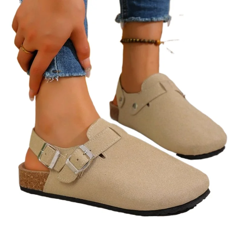 2026 Crestar Women's Suede Lady Fashion Buckle Leather Mules Comfort Cork Footbed Potato Shoes with Arch Support Beach Sandal view 5