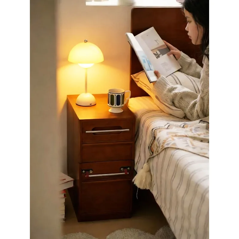 Medieval solid wood very narrow bedside table household removable living room sofa side several bedroom shelves replace small ap