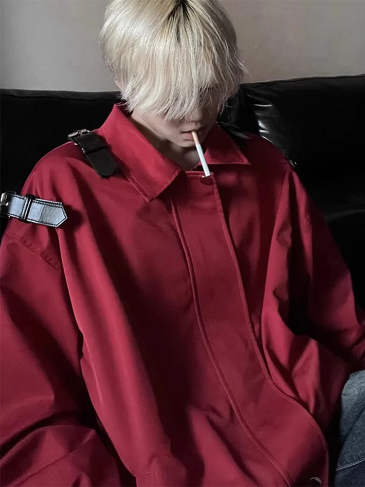 

Мужская байкерская куртка Cleanfit: весенне-осенняя, с поясом, синего цвета, в американском ретро-стиле, с подплечниками, верхняя одежда