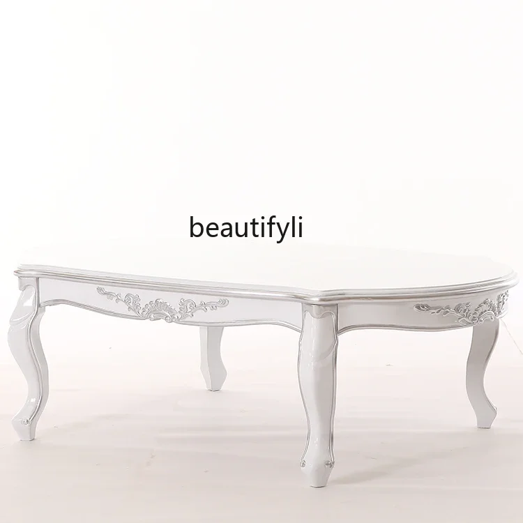 A9344 European Style Living Room Coffee Table New Classical Ivory White Tea Table Wood Carved Tea Table
