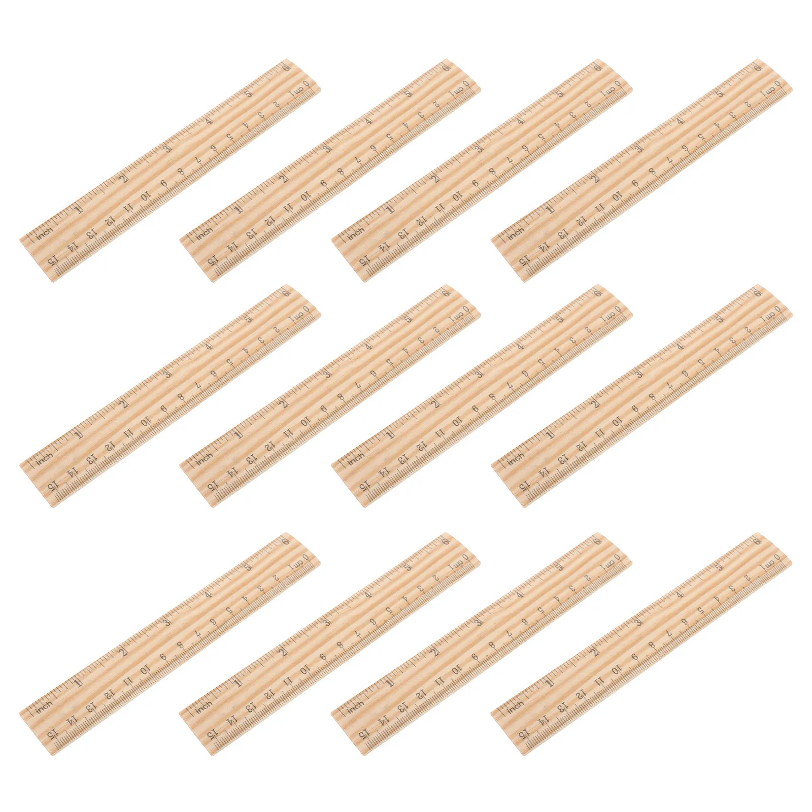 24本入り木製定規-15cm-片面両目盛り-学校教室用-幾何学製図用-クラフト測定ツール