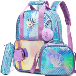 Mochila sereia para meninas, Mochilas com lancheira, Big Teen School Bag, 17 