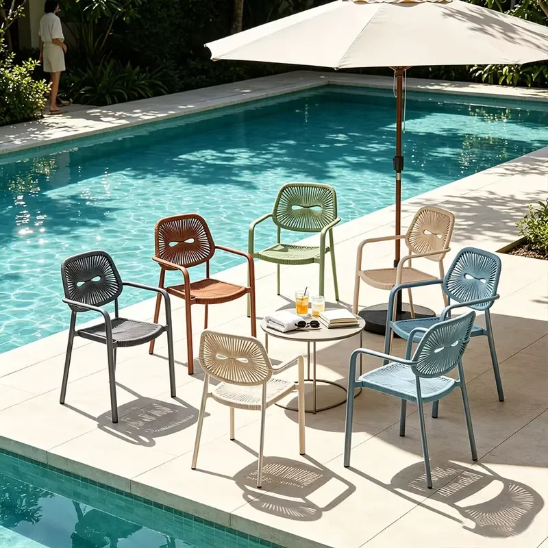 Modern Patented Original Design Rope Woven Aluminum Garden Chair Outdoor Dining Furniture Set For Patio Yard Decoration Use