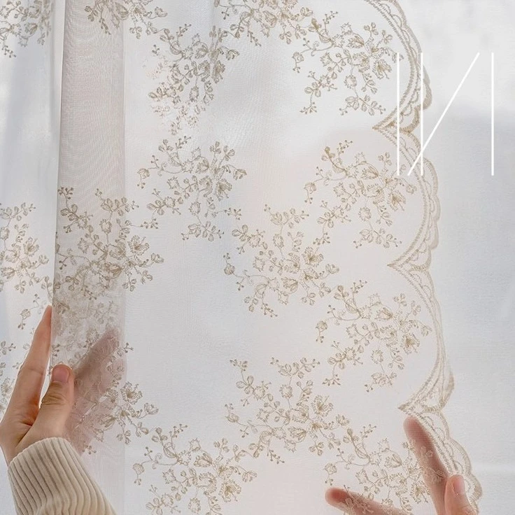 French Embroidery Gauze Curtain Window Screen Living Room French Window Balcony Bay Window Customized Finished Partition Curtain