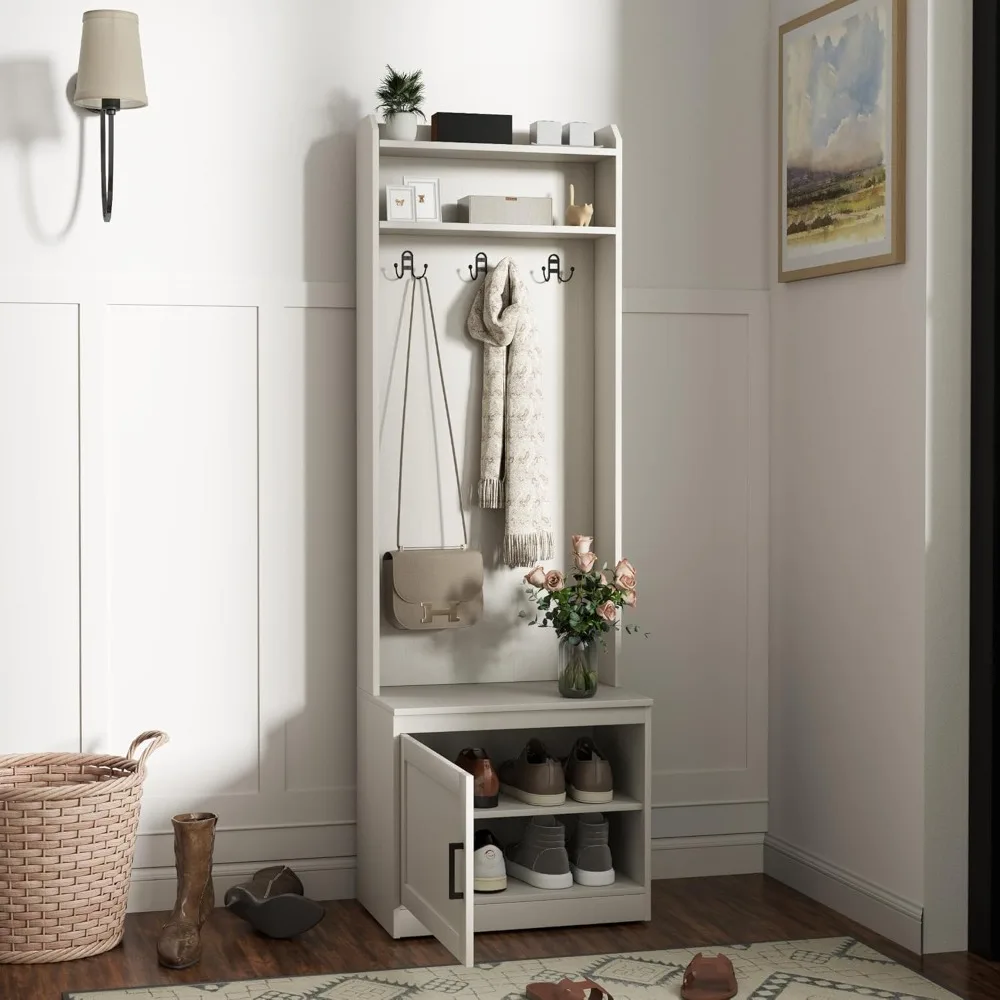 Rustic Shoe Storage Bench with Coat Rack and Accent Shelves for Entryway