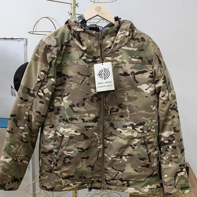 Camo militar dos homens terno tático, impermeável nos corta-vento, multi bolso Hoodie, camping uniforme, inverno, novo