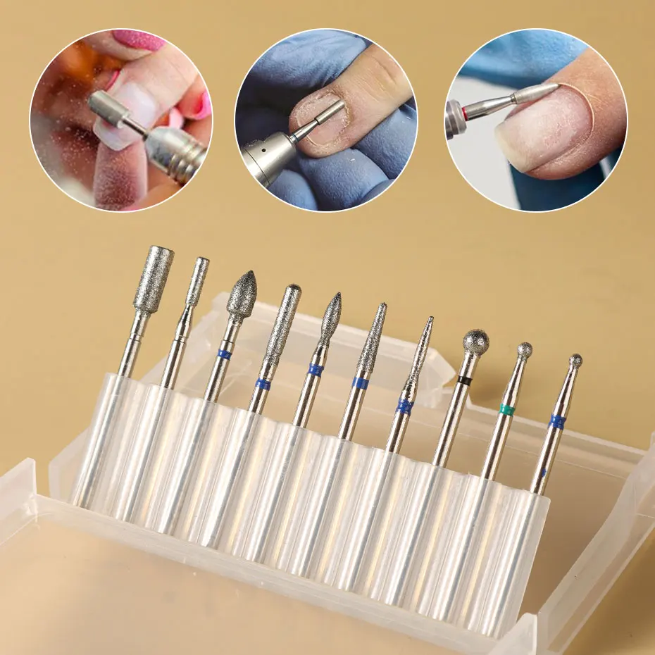 

1 Box Diamond Drill Bit Nail Files Set Cuticle Burr Milling Cutter For Manicure Portable Dust Clean Brush Nails Polishing Tools