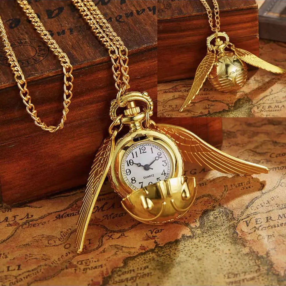 Harry Potter Pocket Watch Snitch Wings Necklace Vinyl Figure Toys Creative Vintage Pocket Watch Bronze Small Pocket Watch Toys