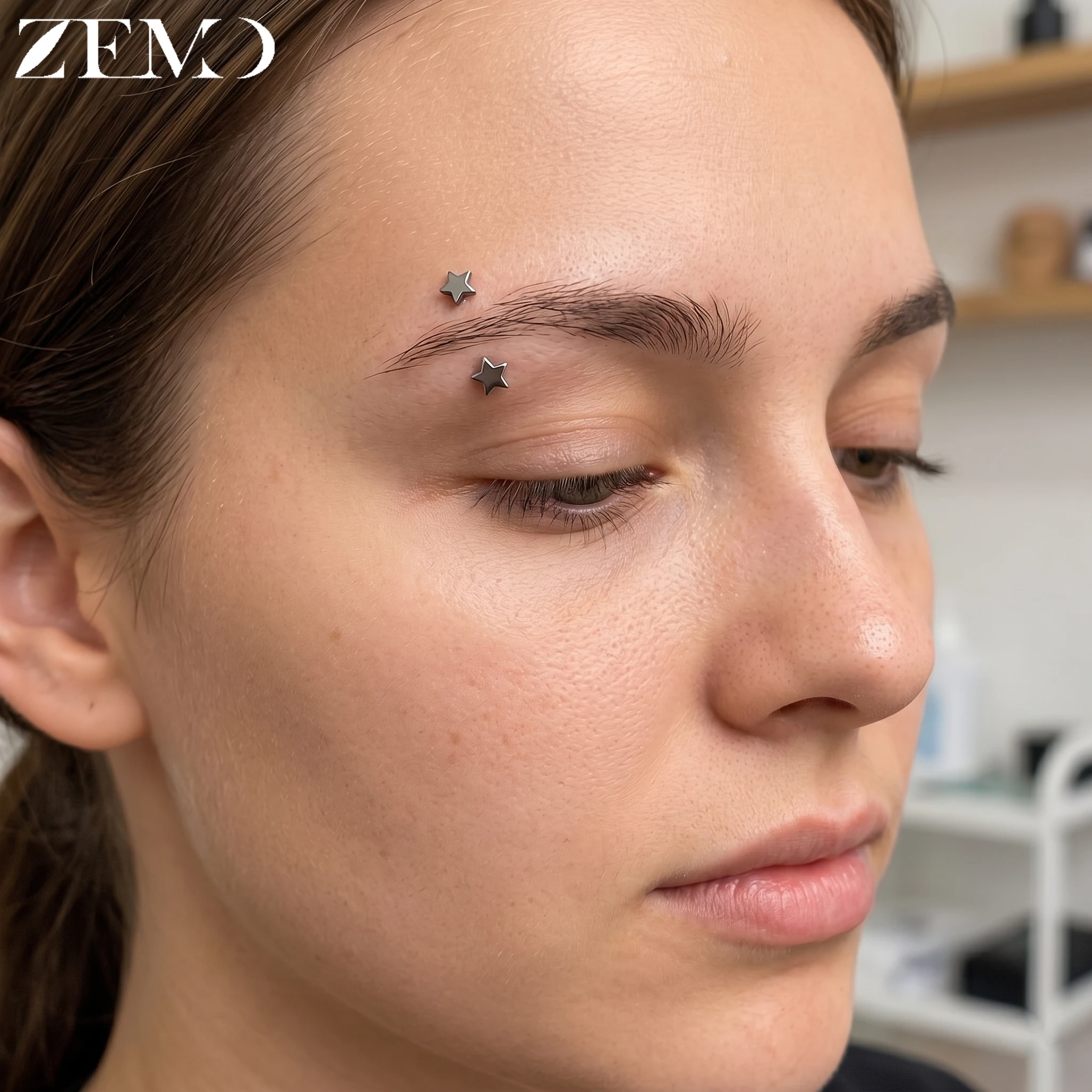 16G Titanium Eyebrow Ring with Star Zircon Earring