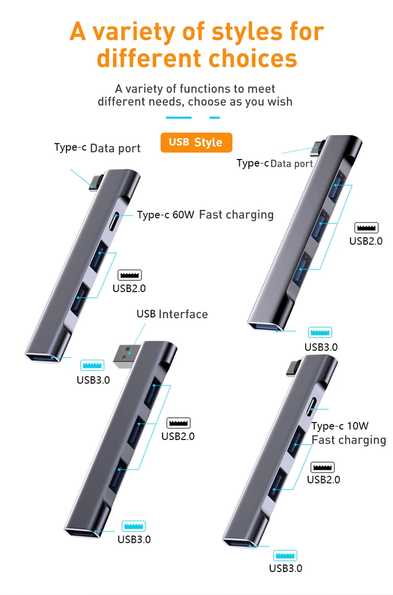 4 IN 1 USB-C HUB Universal Compact Mini USB2.0/USB3.0 Docking Station PD High Speed USB Hub for Computer PC Laptop Accessories