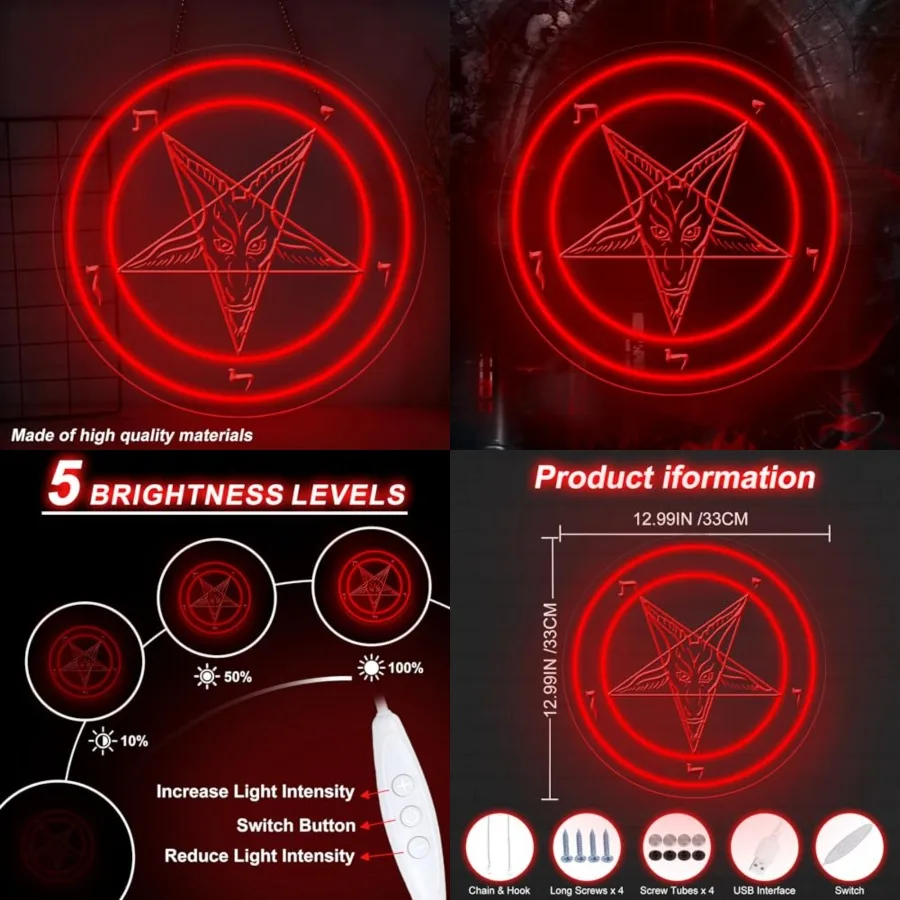 

Satan Neon Sign, Neon Light, Black Goat LED Sign, Gothic Home Decor Sign for Halloween Wall Art, 3D Engraved Neon Sign For Dorm