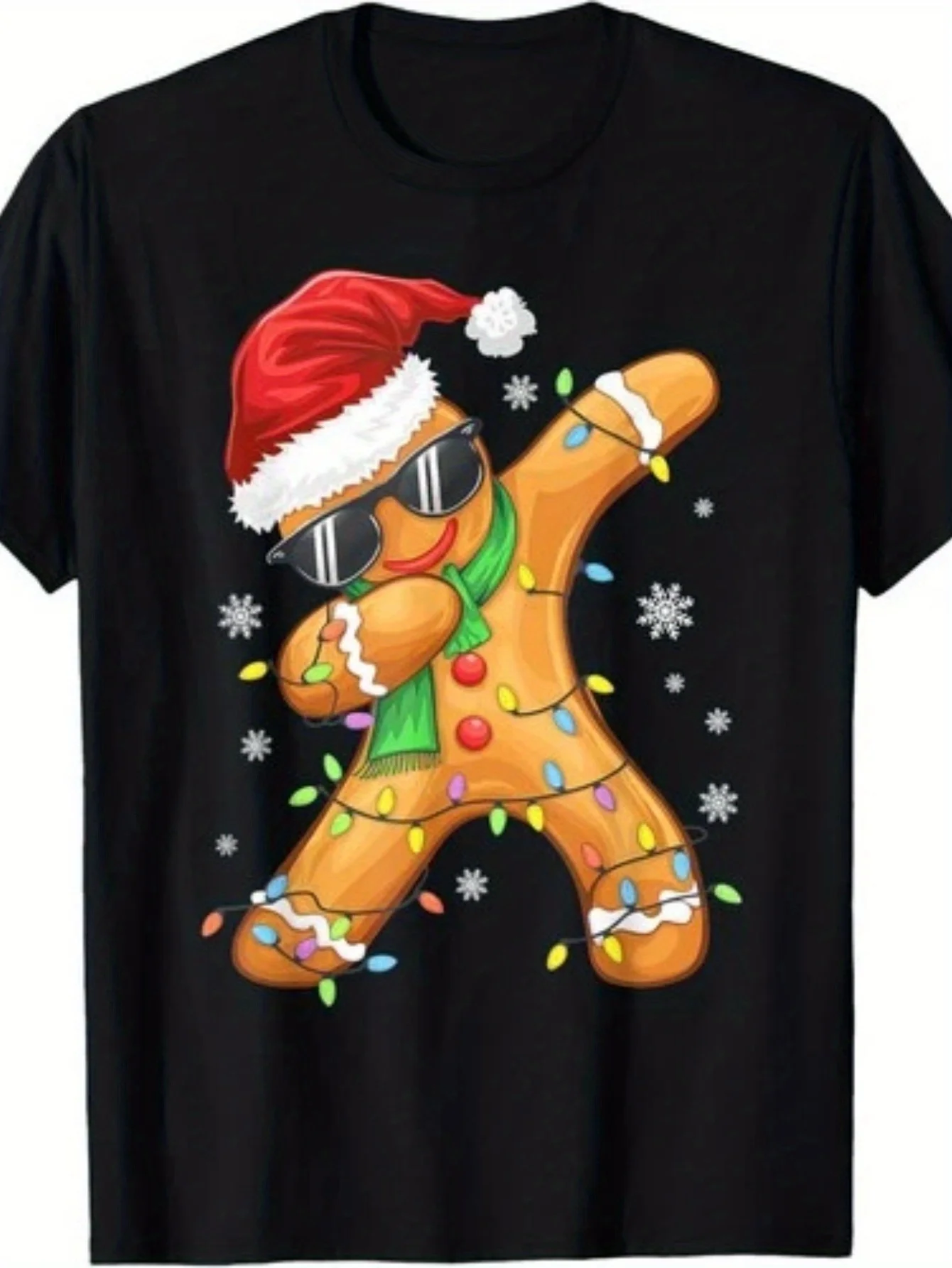This humorous Christmas T-shirt is made of ultra-soft, breathable material and features a poseable gingerbread man design. It comes in short-sleeve and regular fit, suitable for any season. It is an ideal gift for those who like casual T-shirts.