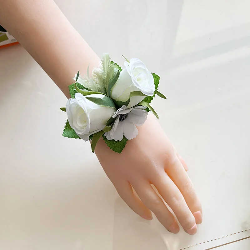 Boutonnière de fleurs de boutonnière de marié, boutonnière de corsage, bracelet de demoiselles d'honneur, épinglettes de faux injtrash, accessoires de mariage pour les invités