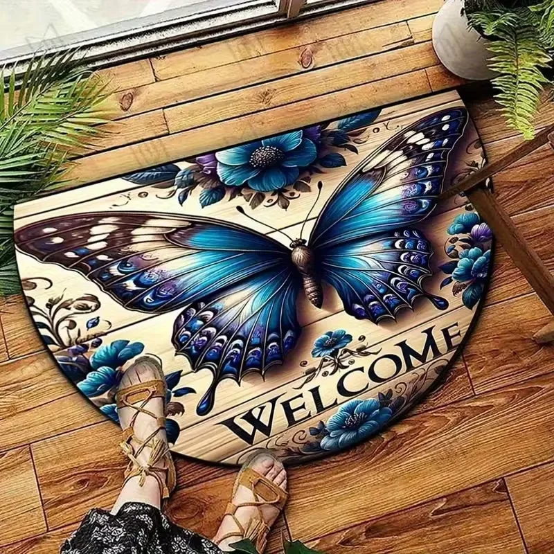 VIKAMA فراشة نمط ترحيب سجادة باب شبه دائرية المضادة للانزلاق مدخل حصيرة المطبخ وسجادة غرفة النوم ديكور المنزل #1