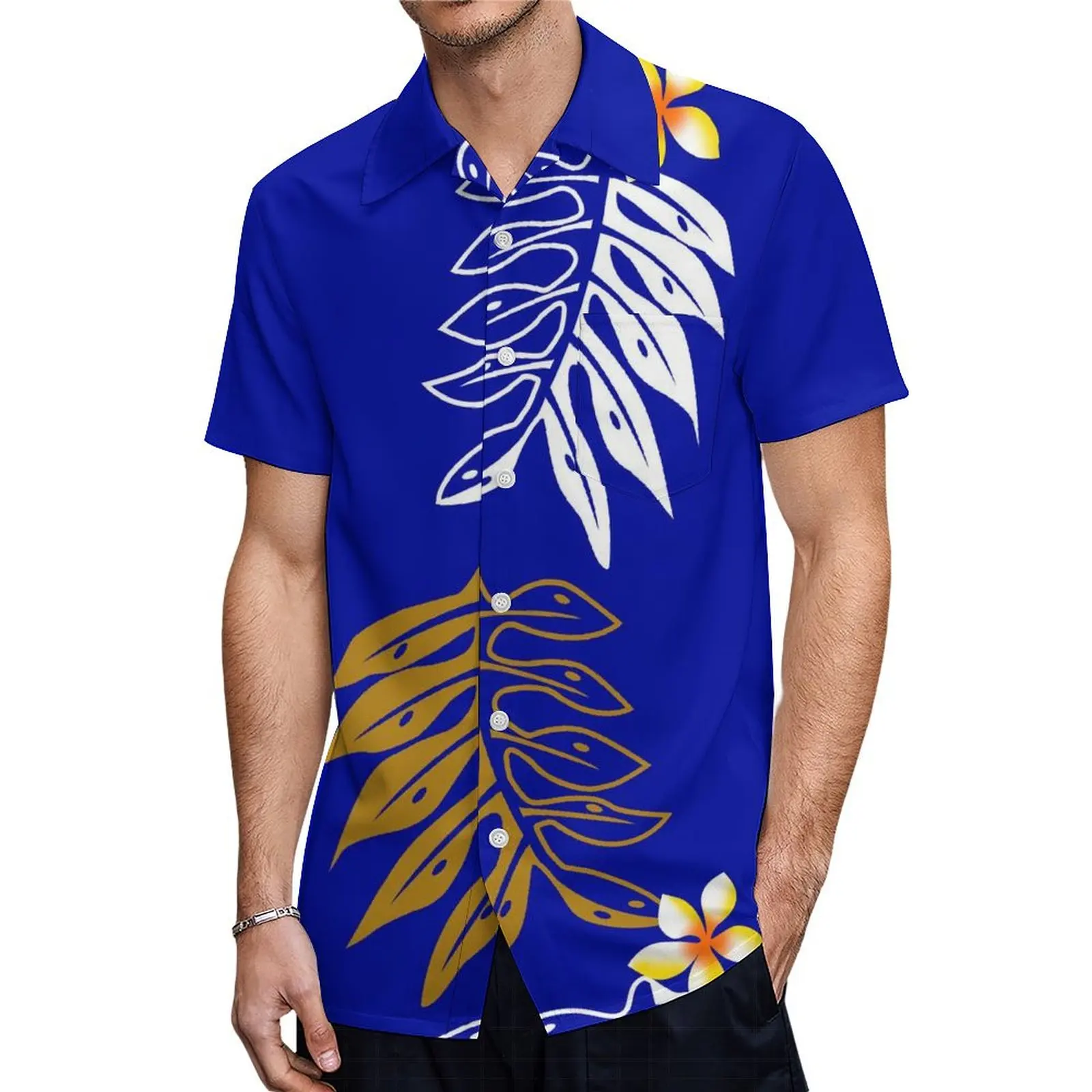 Hot Selling Summer High Quality Fijian Women'S Short Sleeve Dress Matching Men'S Pocket Shirt Polynesian Custom