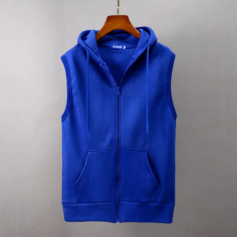 Men Solid Color Hooded Sleeveless Vest Full Zip Up Casual Plus Size Waistcoat For Summer
