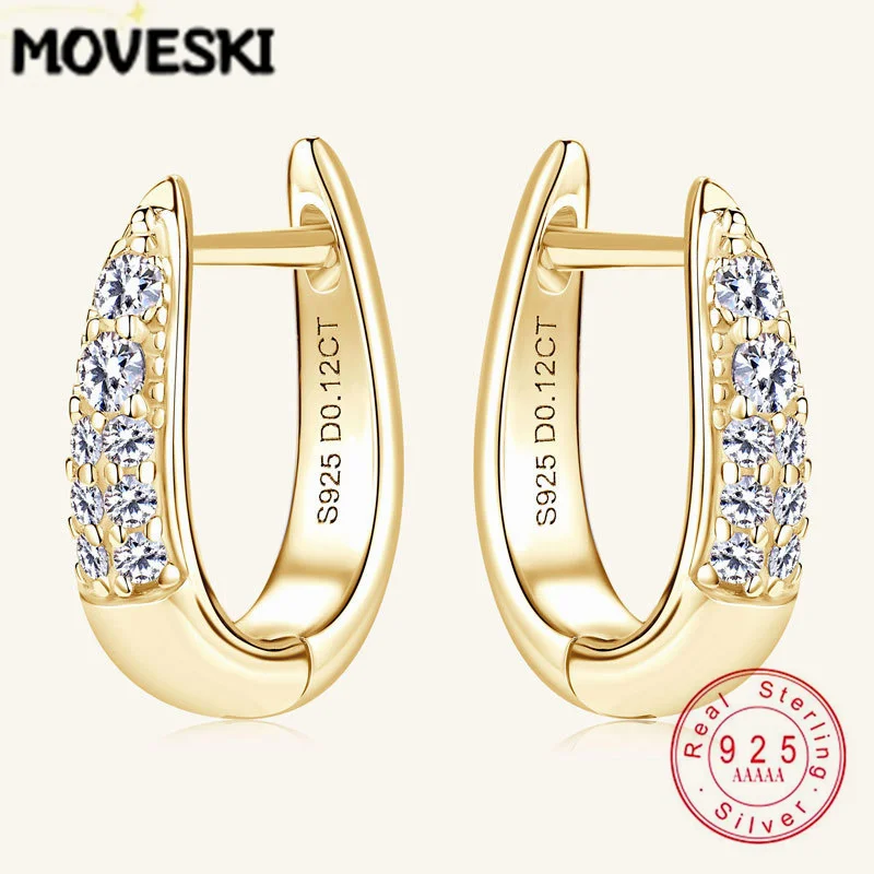 

Серьги-кольца MOVESKI из стерлингового серебра 925 пробы с позолотой, с муассанитом 0.12 карата, двойным рядом и сверкающими элементами, для женщин