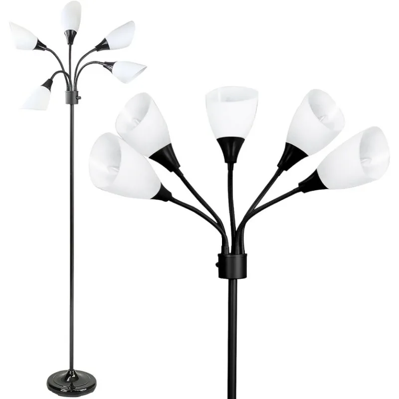 Modern Multi-Head Medusa Floor Lamp - 5 Light Standing Lamp with Positionable Acrylic White Shades & 3-Light Mode Switch - Tall