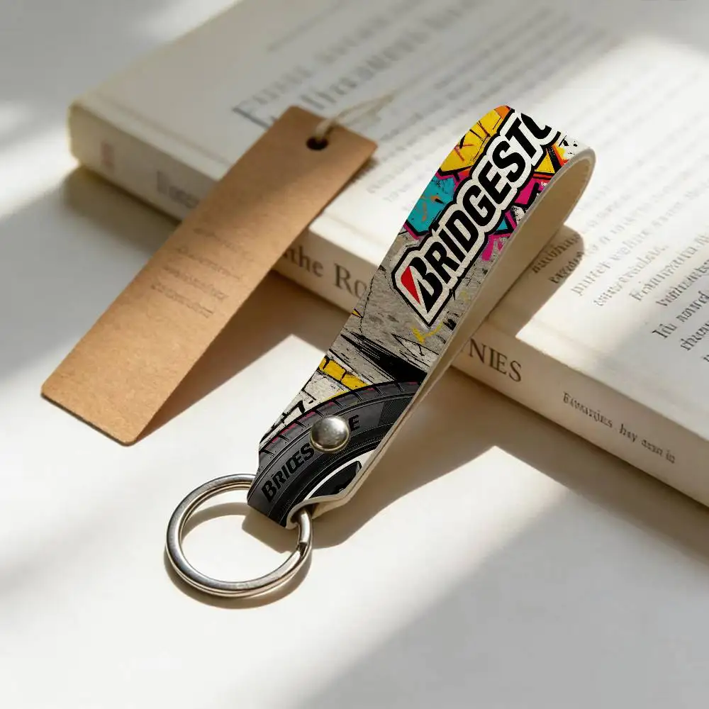 For Logo Bridgestone Soft PU Leather Motorcycle Keychain Lightweight Key Holder For Scooter Racing