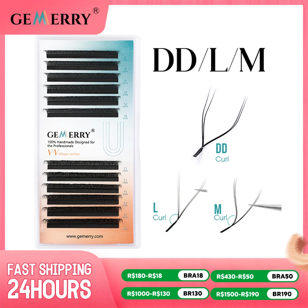 Gemerry YY Shape Eyelash Extensions L/M/DD Curl Two Tip Fox Eyes Premade Fan Lashes Matte Black Eyelash Makeup Supplies Natural