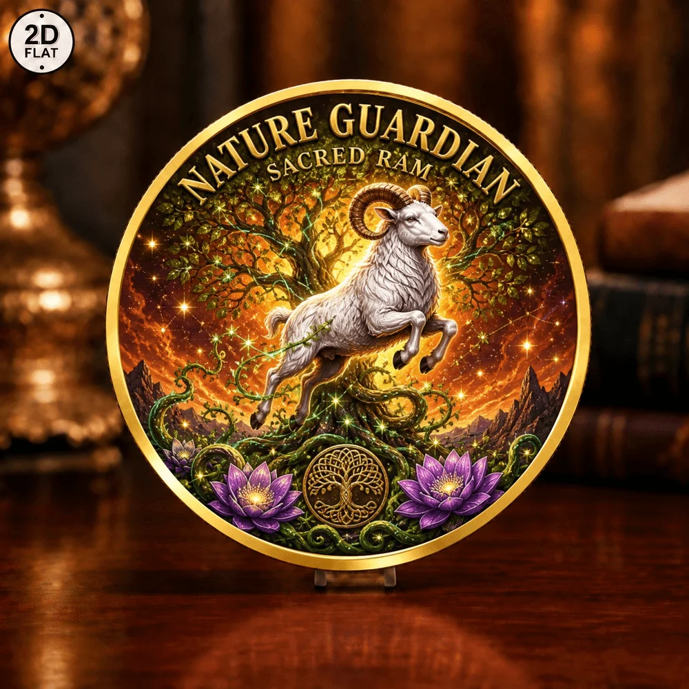 1pc Cosmic Ram Nature Guardian Metal Commemorative Coin Energy Awakens & Sacred Tree of Life Challenge Coin for Zodiac Lovers
