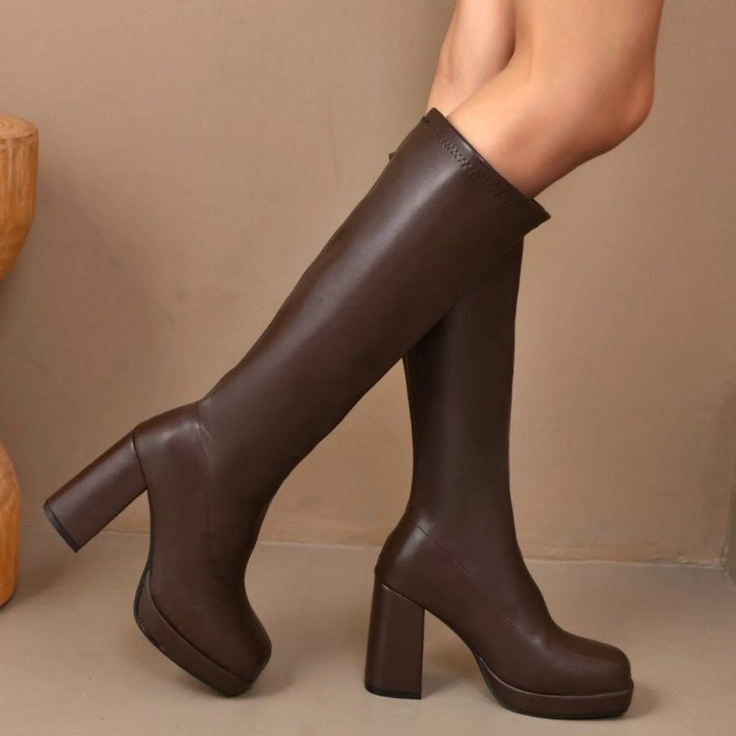 Women Knee Boots winter Autumn Fashion Retro Long Platform High Heels Comfortable Non Slip Outdoor Leather Boots Botas Mujer