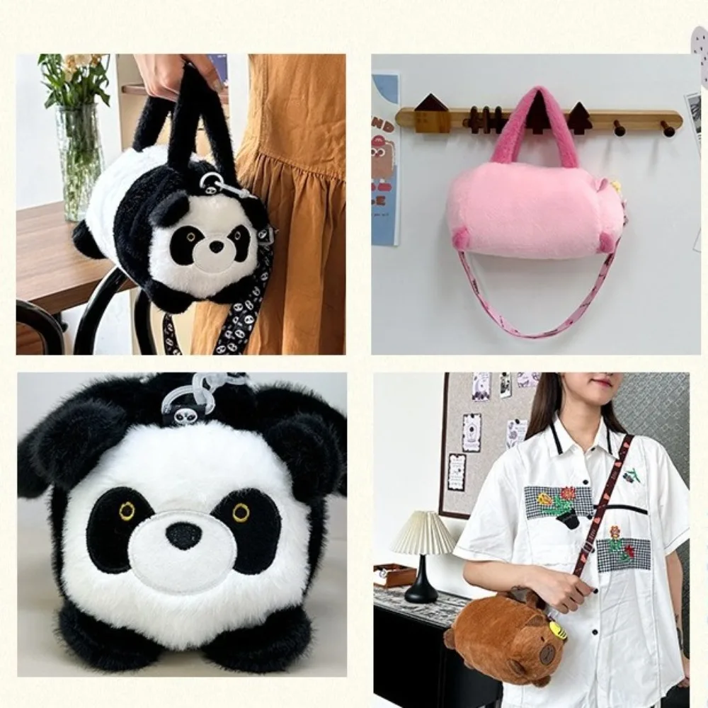 Kawaii Cute Panda Storage Bag Plush Soft Cartoon Animal Bucket Bag Korean Style Large Capacity Handbag for Children