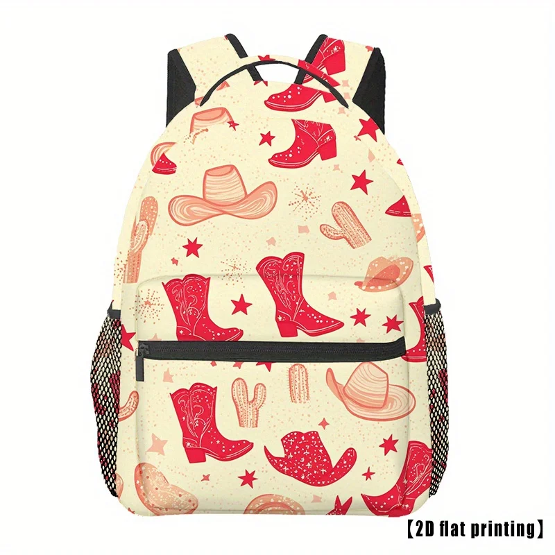 

Western Backpack with Cowboy Boots Hats Print - Lightweight Daypack Laptop Compartment Anti-Theft Pocket