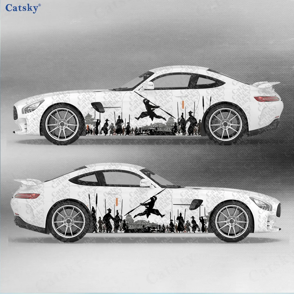 2pcs Chinese Style Sword Dance Car Side Decals Self-Adhesive PVC Waterproof & Scratch-Resistant Stickers, Fashionable Decals