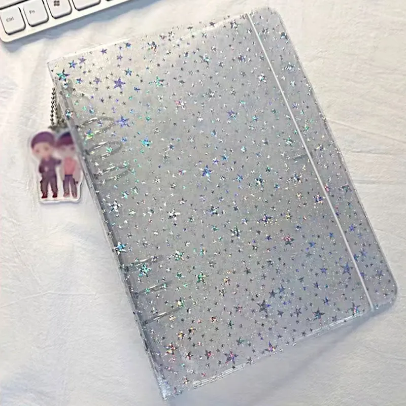 Carpeta de hojas sueltas transparente, cubierta de cuaderno, Clip de planificador colorido brillante, accesorios de carpeta de archivos, suministros de papelería, A5/A6 PP