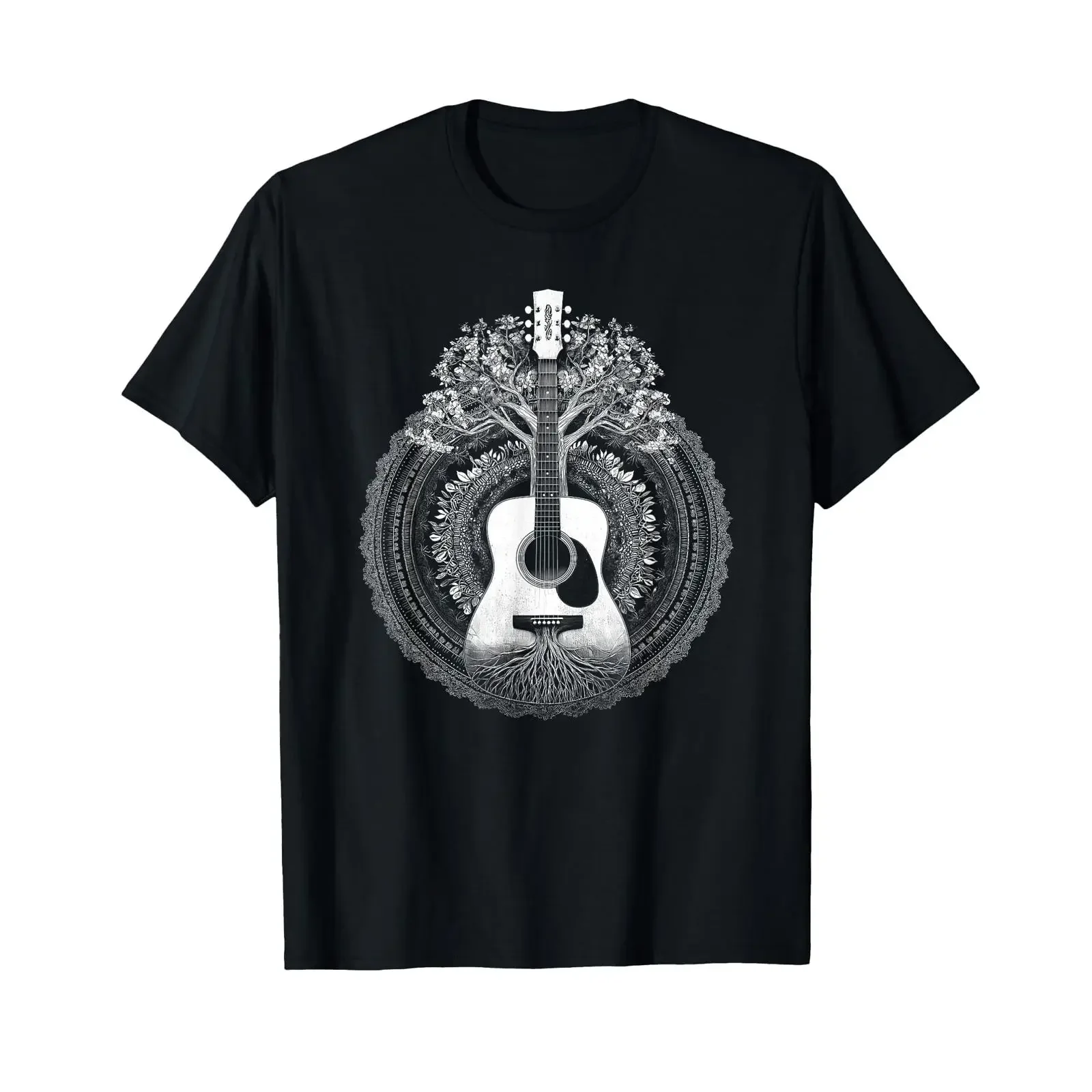 Guitarist Nature of Music Acoustic Guitar Tree Life T Shirt vintage Washed Breathable Stylish homme Unisex Casual