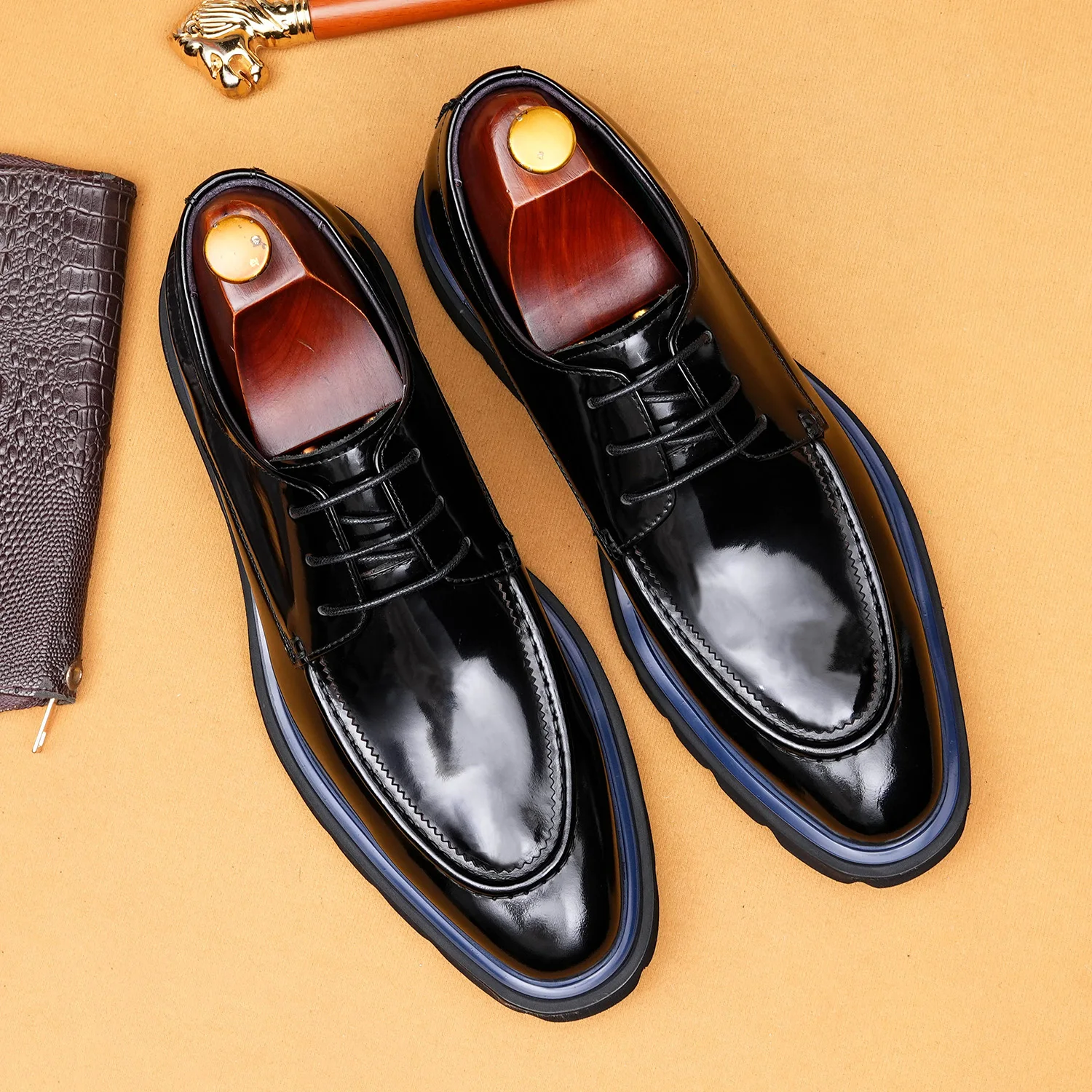 Men's New plus size Genuine leather Lace up Fashion banquet work leather shoes Leather Luxury Brand Classic Business Dress Shoes