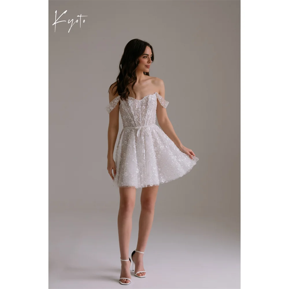 

Kyoto Customized Glitter Beaded Bow Bead Waist Belt Wedding Dress Spaghetti Straps فستان زفاف Short Zip Robe de mariée