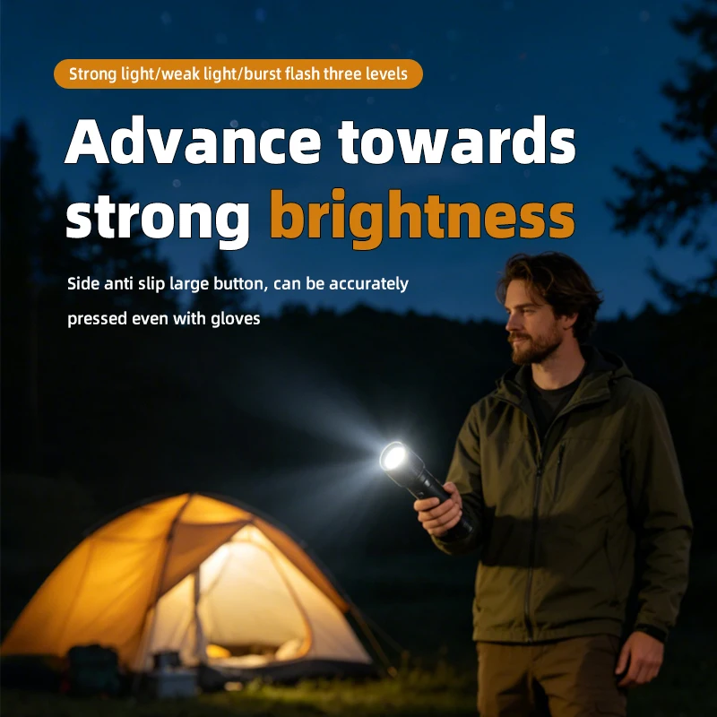 LED black flashlight (telescopic aluminum alloy) with long-lasting battery life, essential for camping and exploration view 3