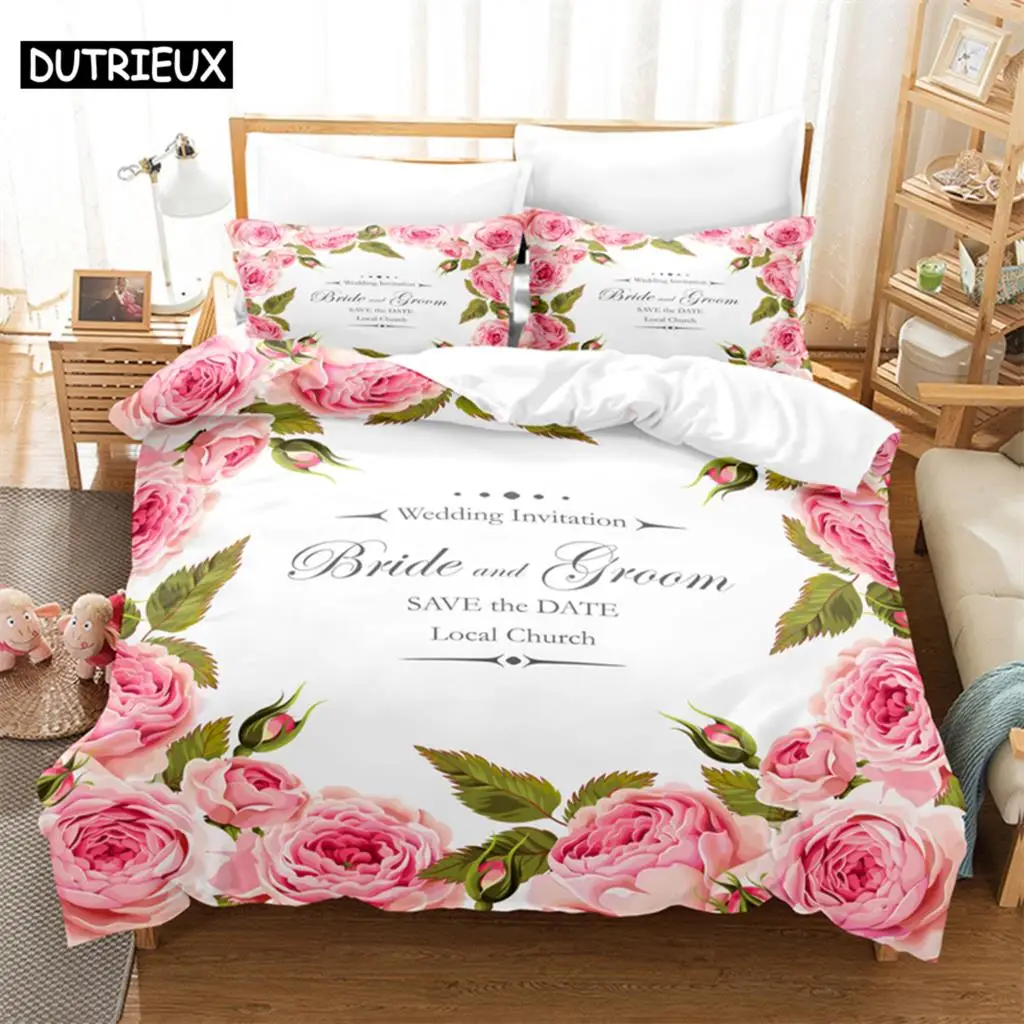 Pink Roses Bedding Set Duvet Cover Set 3d Bedding Digital Printing Bed Linen Queen Size Bedding Set Fashion Design