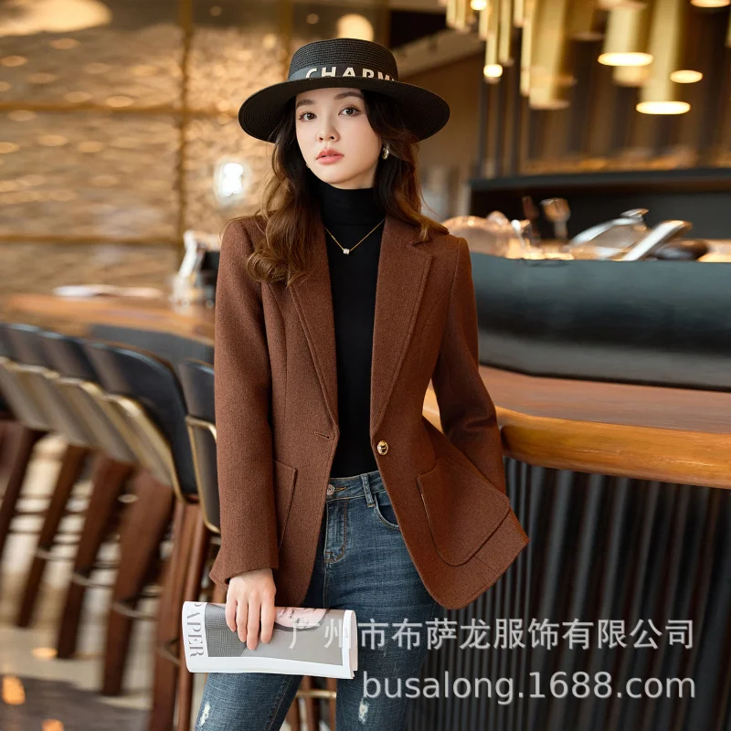 2025New بدلة على الموضة أنيقة المرأة عادية كم طويل سترة المهنية المرأة الرسمية سترة واحدة Workwear8622